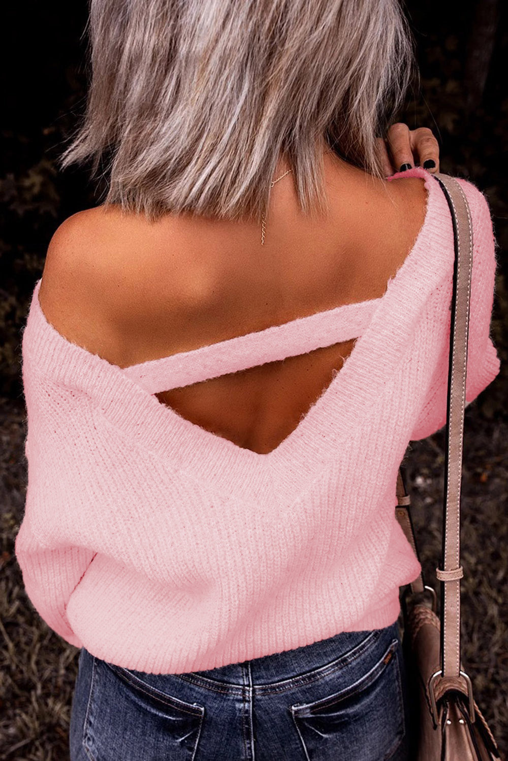 Pink Cut Out Knitted Pullover Sweater