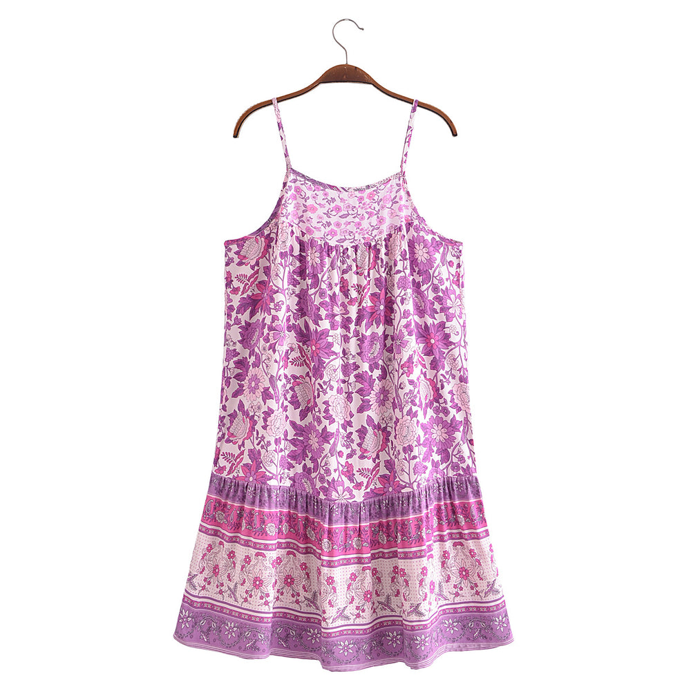 Bohemian Vacation Rayon Positioning Printed Loose Strap Dress Seaside Vacation Beach Dress