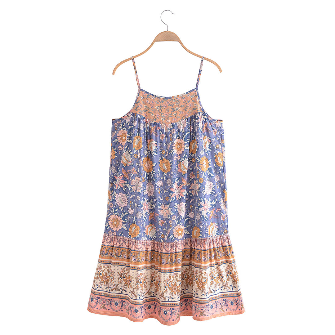 Bohemian Vacation Rayon Positioning Printed Loose Strap Dress Seaside Vacation Beach Dress