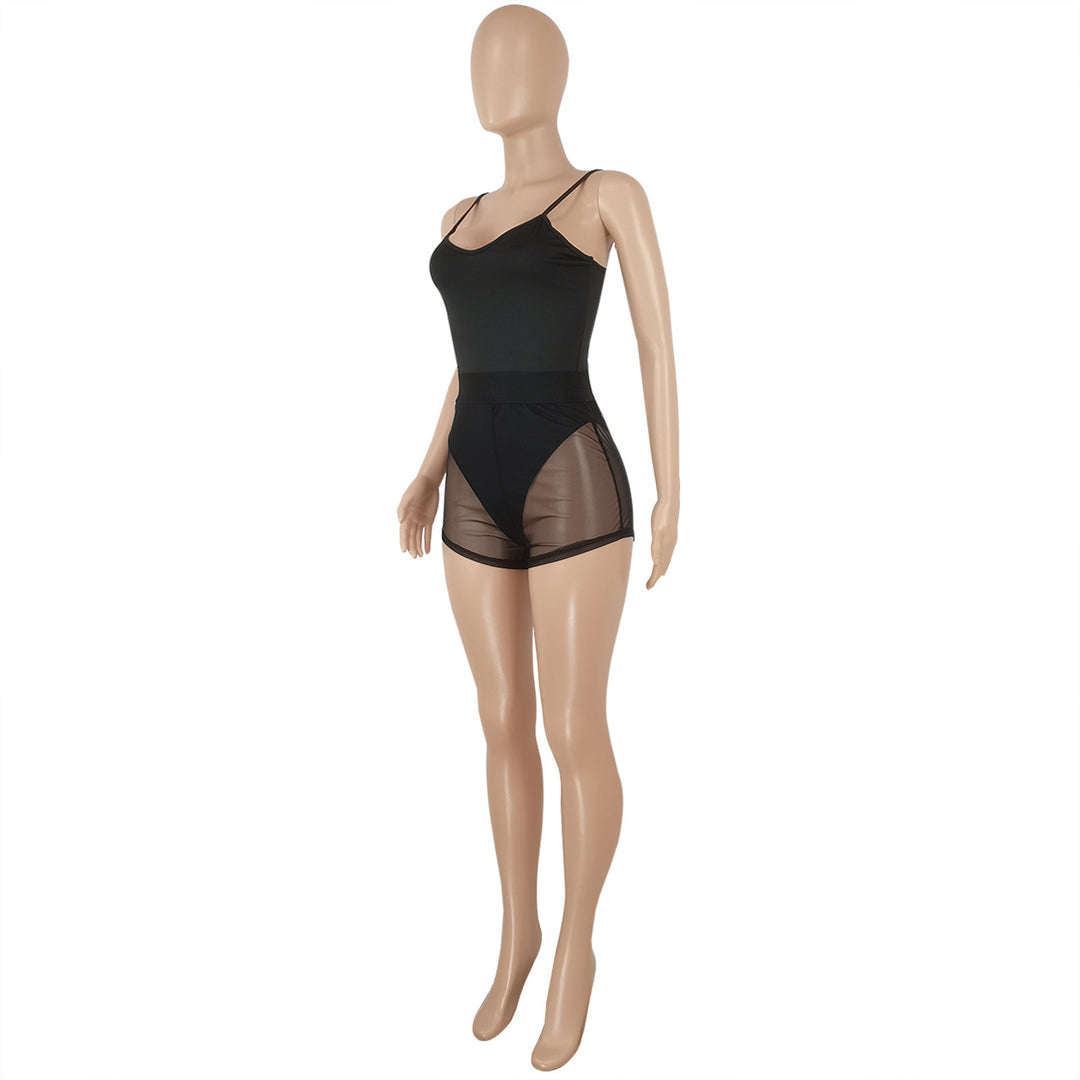 Women Clothing Sexy Siamese Top with Mesh Shorts Two Piece Set Women Clothing