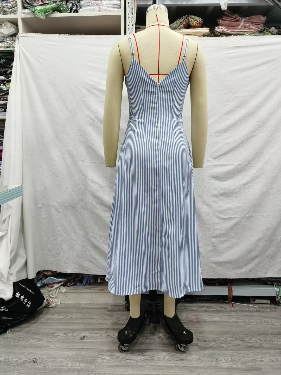 Striped Suspender Dress Women  Clothing Summer Holiday Front Slit Long