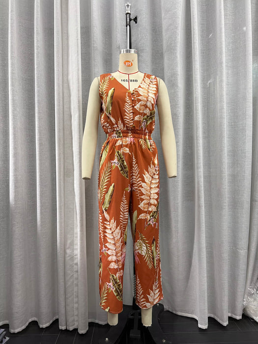 Summer Women Clothing Printing Collared Long Sleeve Jumpsuit Pants