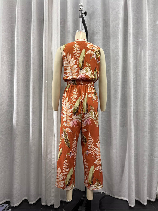 Summer Women Clothing Printing Collared Long Sleeve Jumpsuit Pants