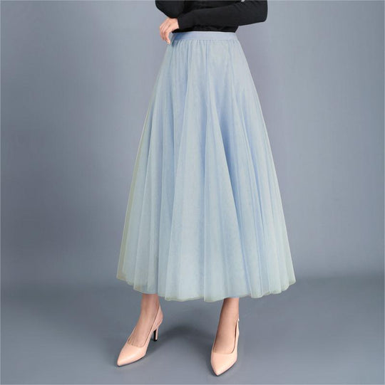 Long Gauzy Skirt Skirt Women Autumn Winter High Waist Mid Length Tulle Skirt Pleated Skirt A Line Skirt Fairy Skirt