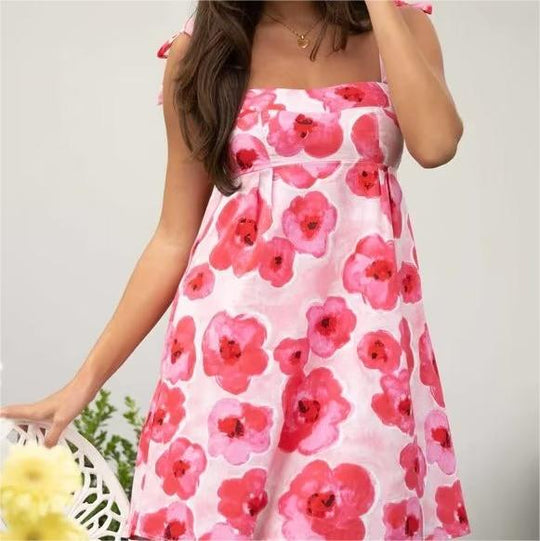 Summer Sexy Trendy Rose Print Lace Tube Tops Strap Dress Women