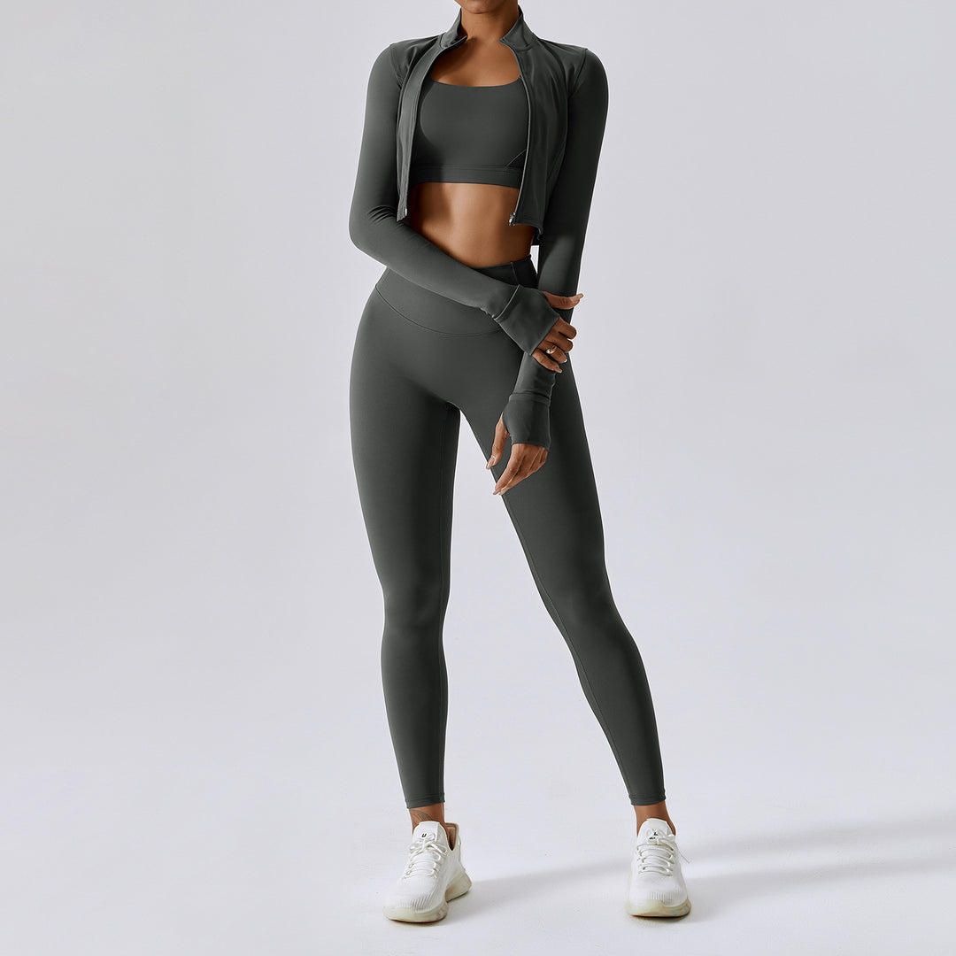 Outdoor Sports Skinny Yoga Clothes Suit Nude Feel Fitness Clothes Shockproof High Waist Yoga Clothes Three Piece Suit