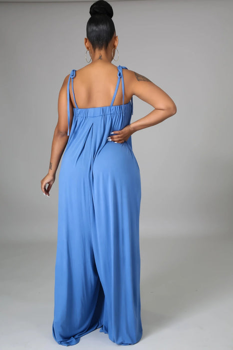 Solid Color Summer Sleeveless Waist Wrapped Chest Loose Wide Leg Women Jumpsuit