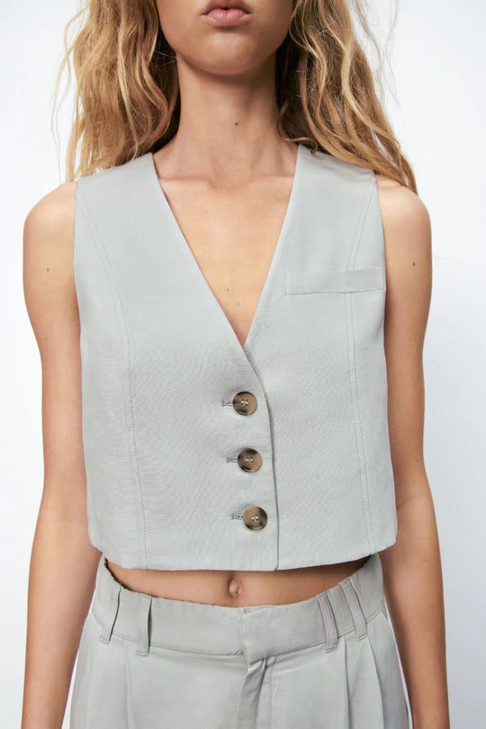 Women Clothing Summer Strap V neck Slim Fit Solid Color Vest