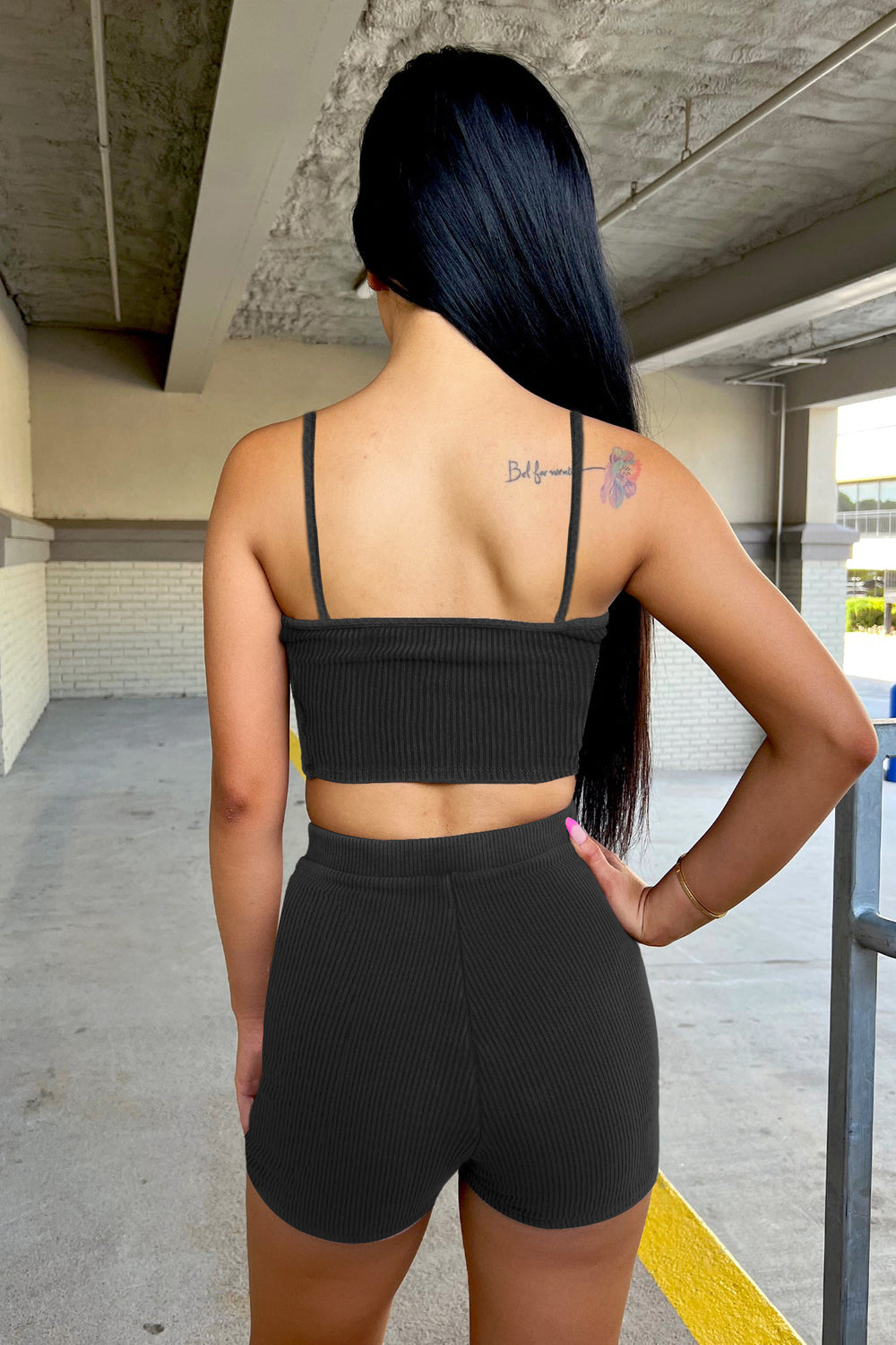 Women Clothing Thread Hollow Out Camisole Shorts High Waist Casual Two Piece Suit