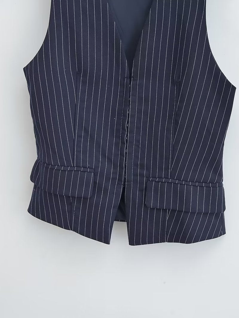 British Elegant Classic Striped Slim Fit Vest Sleeveless Top Spring Arrival Office Coat