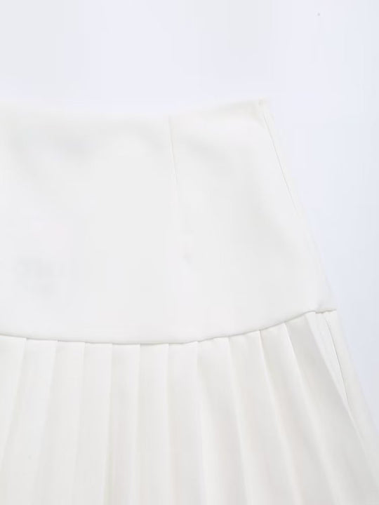 Spring Women Clothing High Waist Button Decoration Pleated Mini Skirt Women