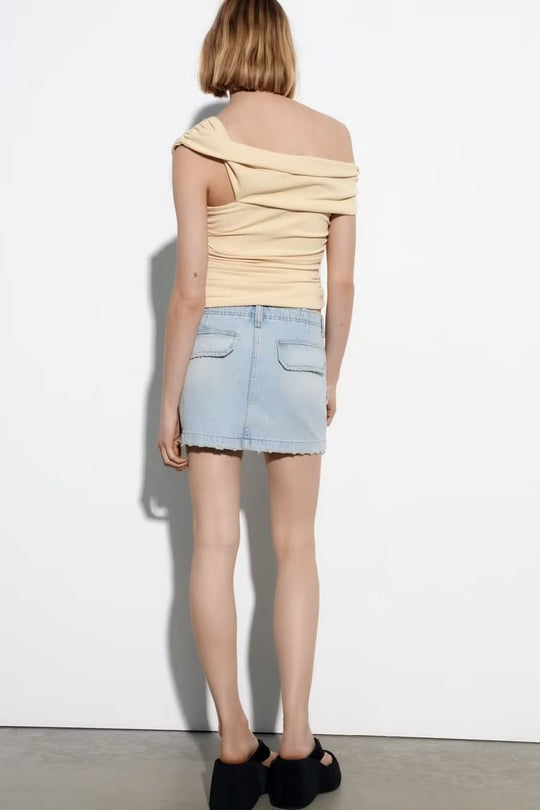 Women Clothing French Pocket Decoration Sexy Overalls Denim Skirt