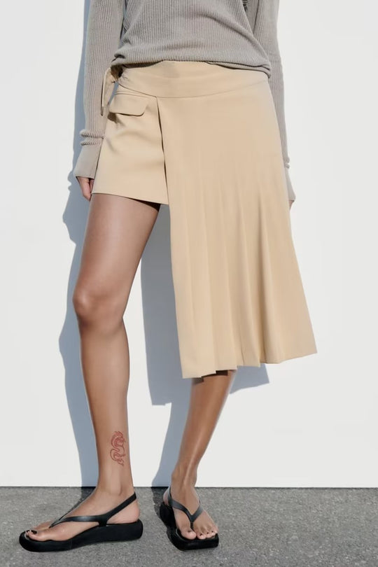 Women Clothing Spring Special Interest Asymmetric Wide Pleated Soft Skirt
