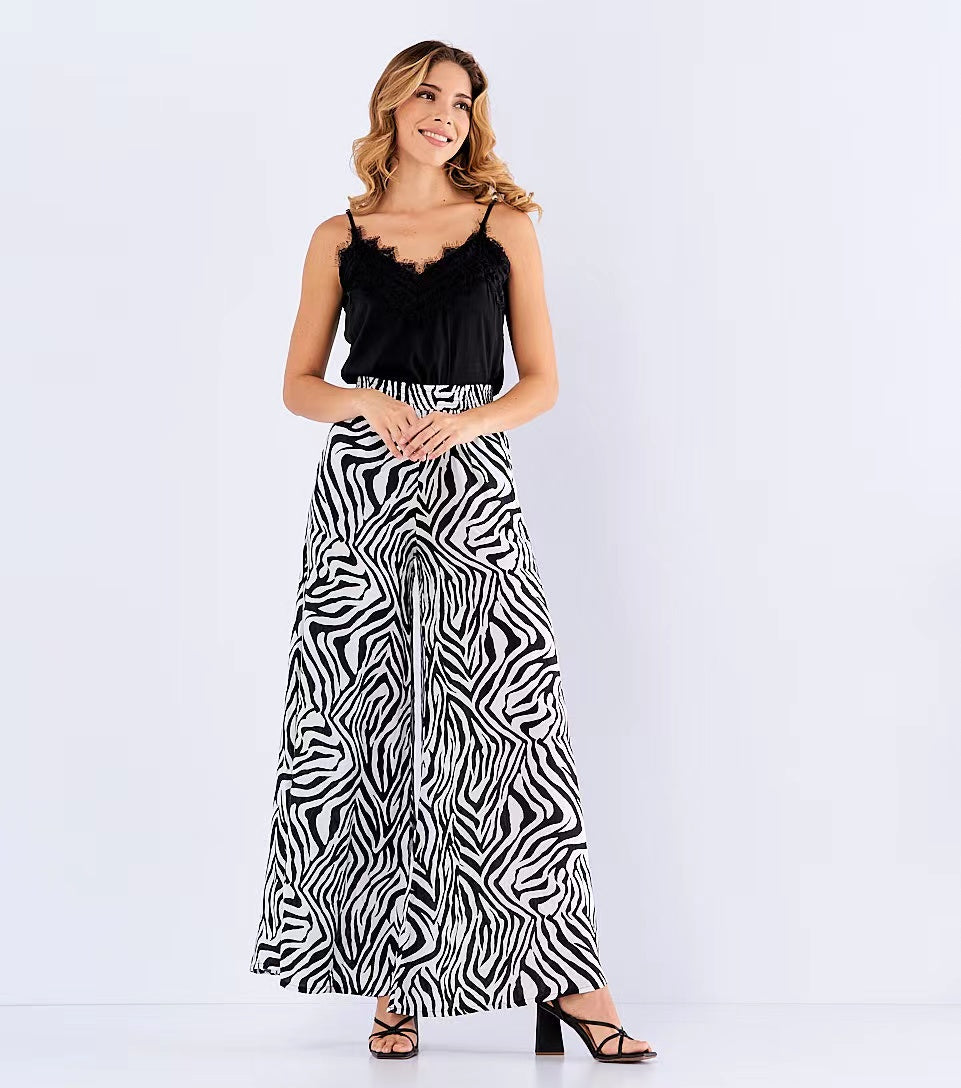 Spring Summer Elastic High Waist Casual Wide Leg Trousers Loose Swing Pants Women Clothing