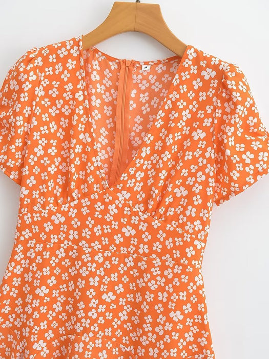 Women Product Short Sleeve V neck Printed Dress