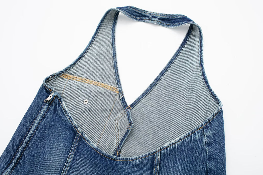 Solid Color Slim Fit Sexy Denim Vest Sexy Halter Top Spring Asymmetric Design Vest for Women