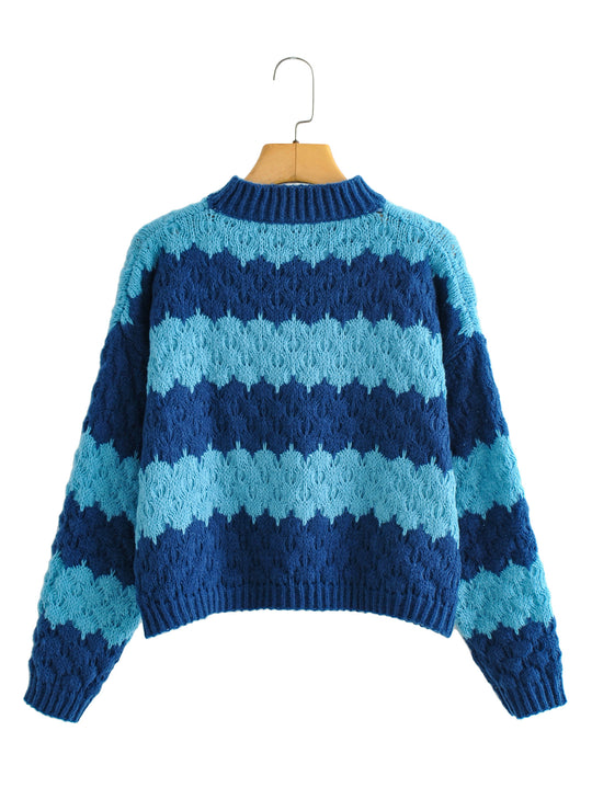 Women Knitwear Autumn Winter Pullover Stripe Color Matching Sweater for Women