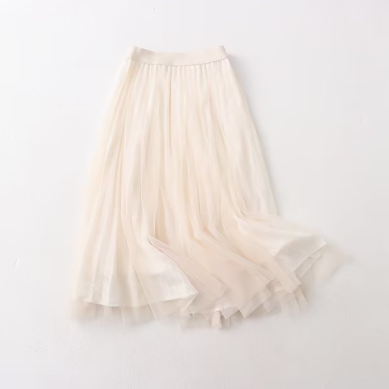 Skirt Women Clothing Summer Casual Elegant Elastic Waist Pleated