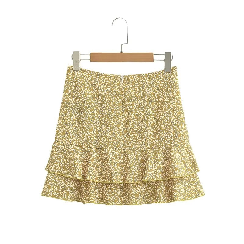 Summer Pleated Skirt Ruffled Printed Dress Floral Skirt Women