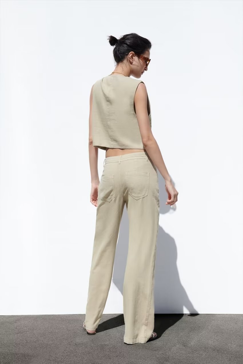 Spring Women Casual Linen Blend Short Vest Pants Blazer Suit  Set