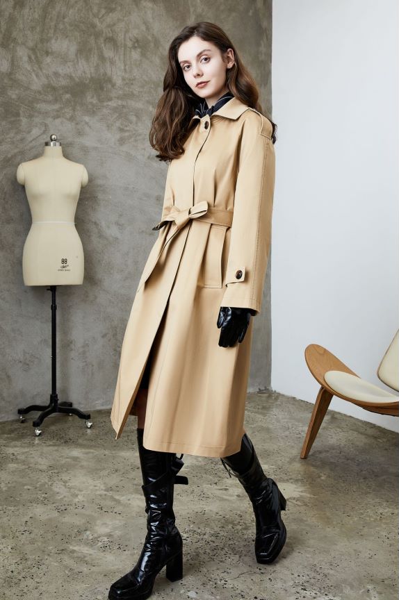 Element Single Breasted Khaki Trench Coat for Women Spring Autumn Casual Elegant British Trench Coat for Women