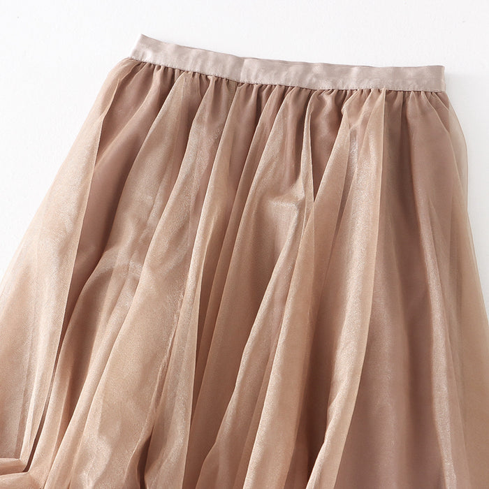 Skirt Pleated Mesh Skirt Mid Length Women Summer A line Skirt