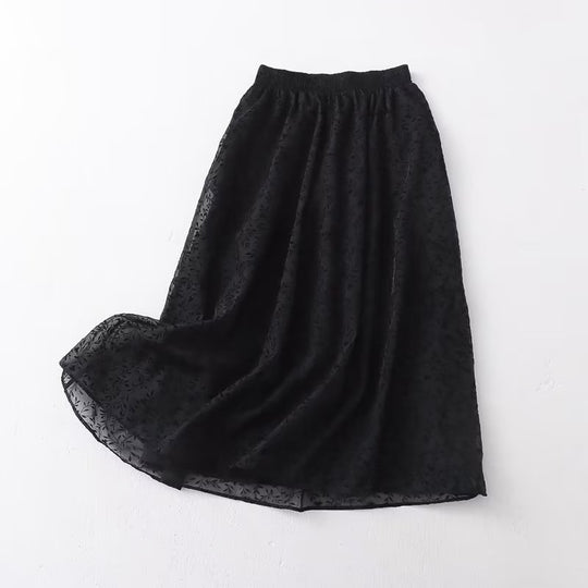 Spring Skirt Loose Women  Filament Pleated Skirt High Waist Mesh Skirt Women  Skirt