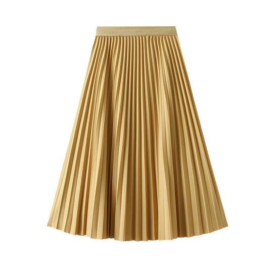 Draping Pleated Skirt Viscose Linen Skirt Women Spring Mid Long Slim High Waist A line Skirt