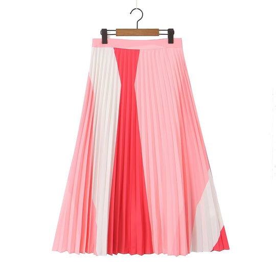 Women Summer Skirt  Elastic Waist Pleated Long Skirt Midi Skirt
