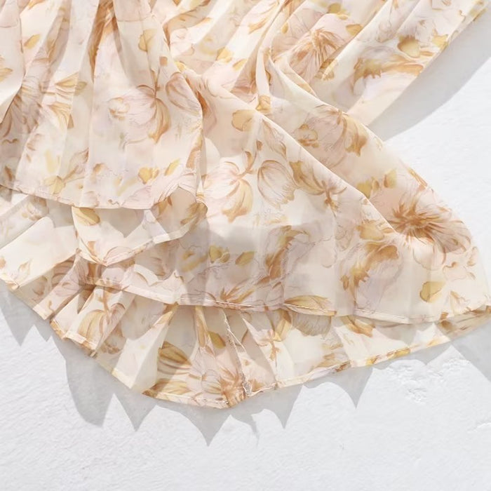 Spring Summer Print Soft Silk Organza   A line Dress Elegant Graceful Floral Skirt
