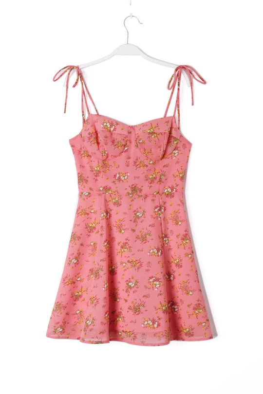 Fresh Sweet Lotus Leaf Slim Fit Holiday Dress Summer A Line Short French Girl Floral Slip Dress
