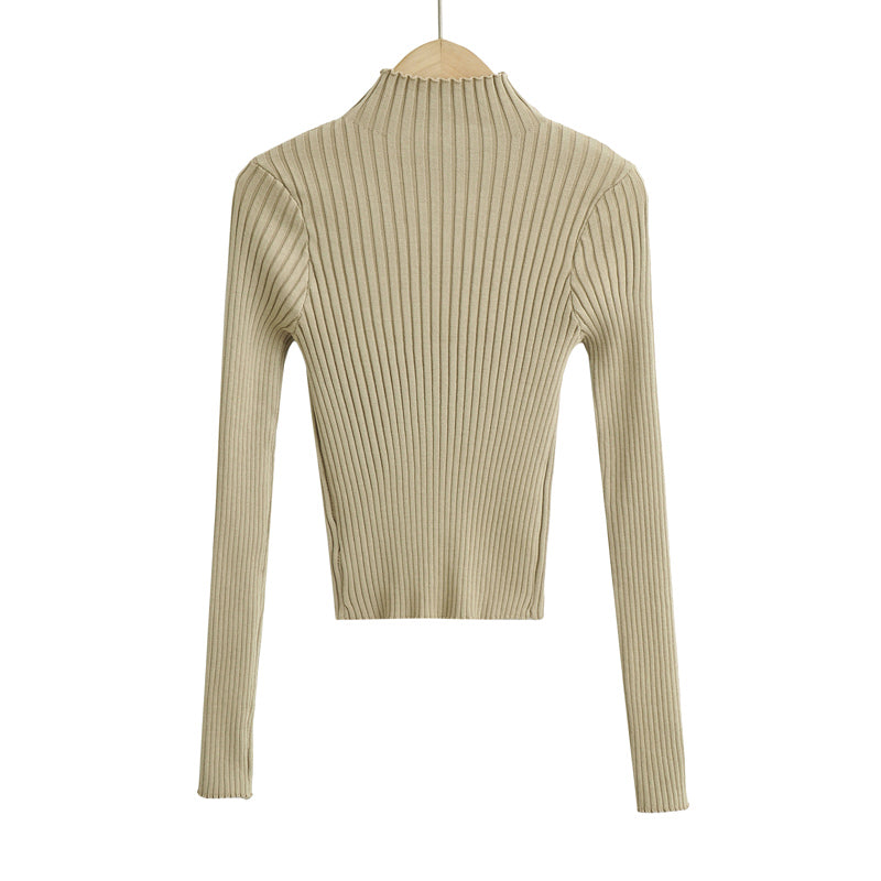 Women Clothing Chest Hollow Out Cutout Elastic Bottoming Top Spring Long Sleeve Slim Fit Sexy Knitwear
