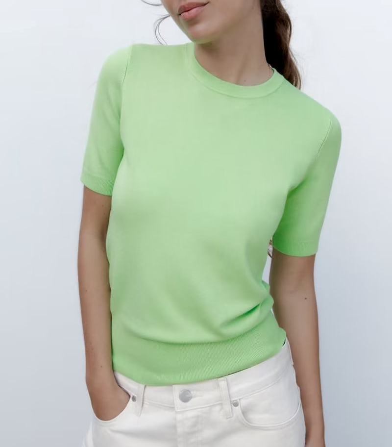 Spring Summer Women Clothing All Matching Striped round Neck Short Sleeve Basic Knitted Top