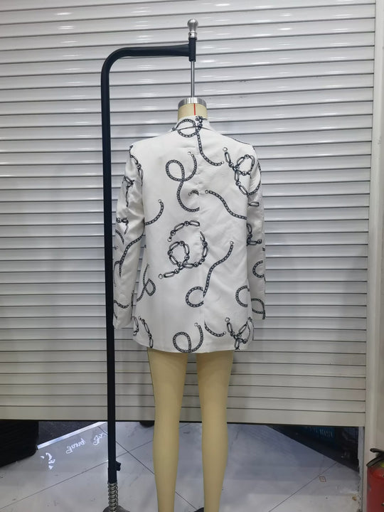 Women Clothing Collared Silk Printed Long Sleeved Blazers
