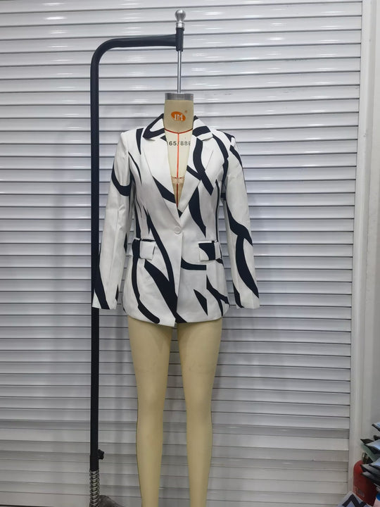 Fall Women Clothing Irregular Asymmetric Pattern Printing Loose Shirt Blazers