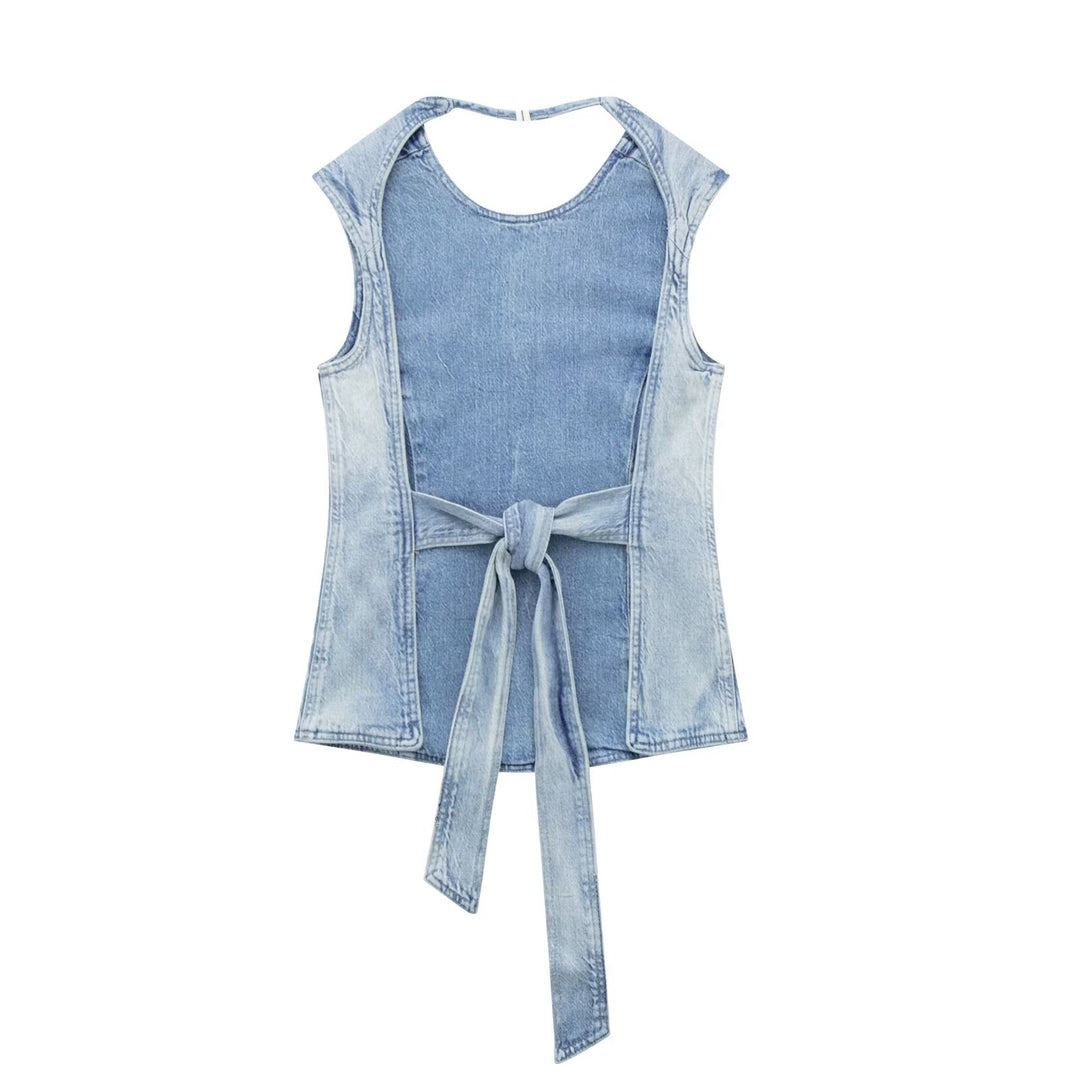 Summer All Match Low Collar Sleeveless Backless Lace up Do the Old Cowboy Vest for Women