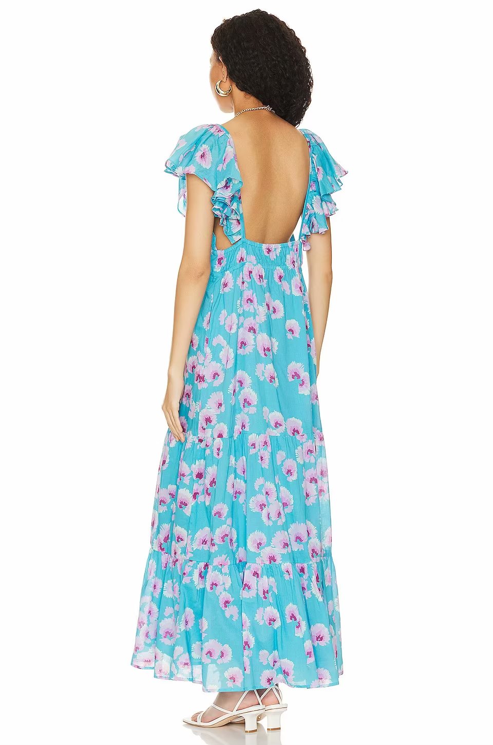 Summer Women Sweet Elegant V Neck Mid Length Knee Length Short-Sleeved French Floral Chiffon Dress