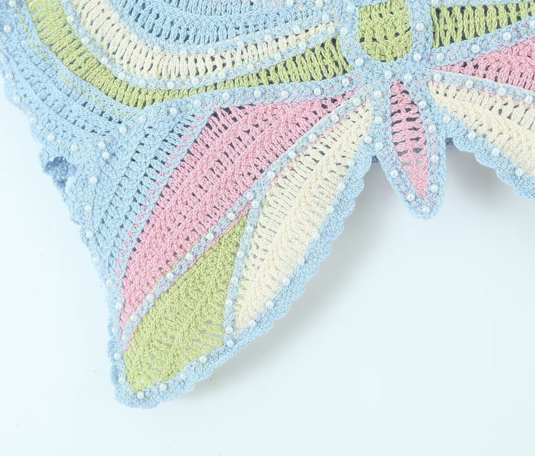 Summer Beaded Vintage Bow Sling Crocheted Short Small Sling
