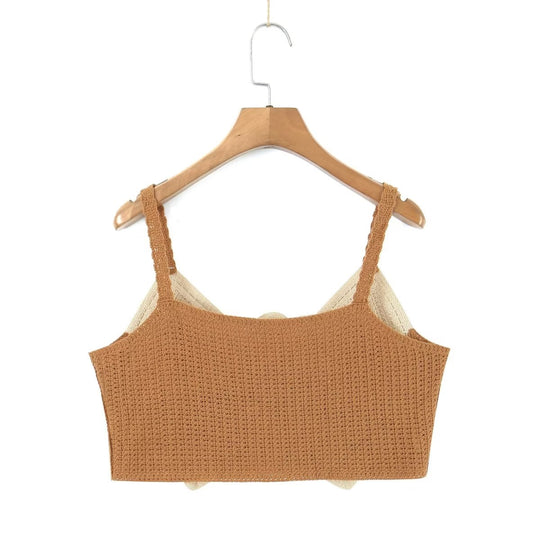 Women Early Spring Bow Embroidered Slip Top Knitted Vest