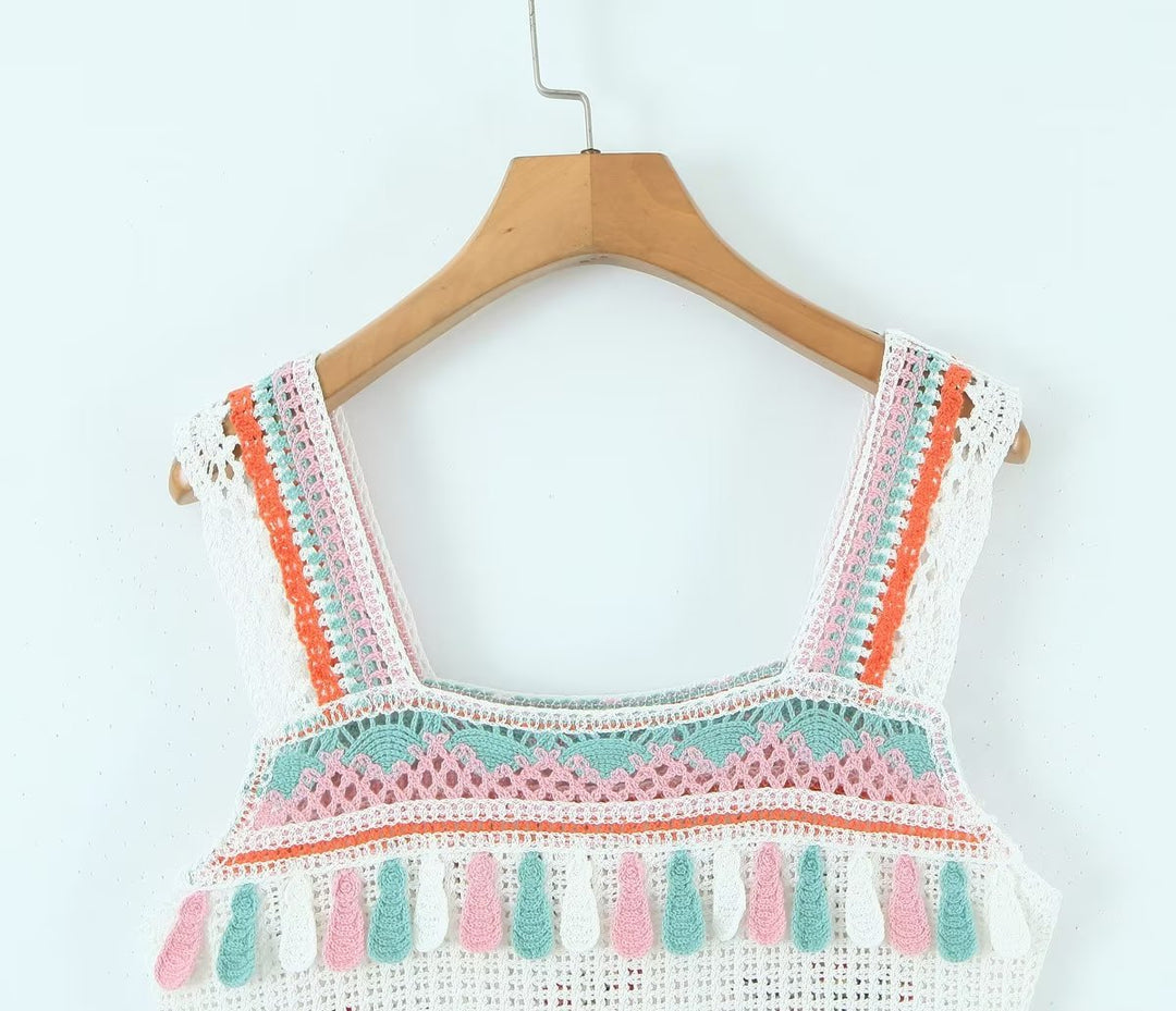 Summer Vintage Embroidery Tassel Suspender Short Camisole