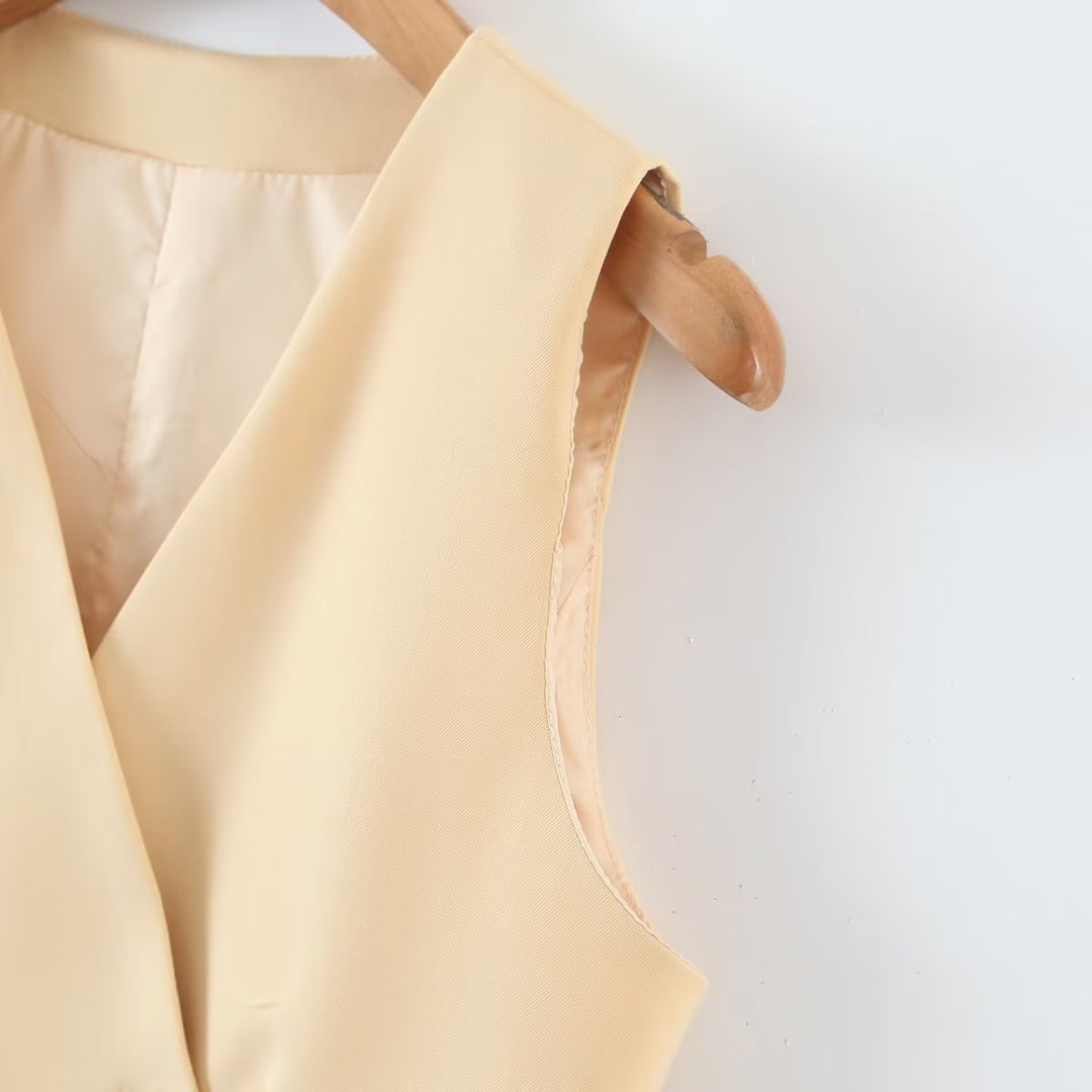 Slim V neck Irregular Asymmetric Single Button Sleeveless Vest All Match Solid Color Casual Vest
