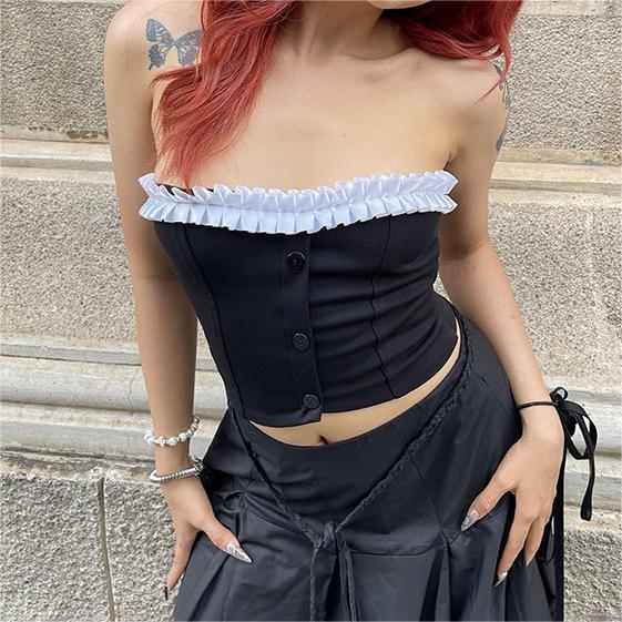 Young Adult Lady Woman Sexy Sweet Spicy Contrast Color Tube Top Short Type Top Women Trendy Summer