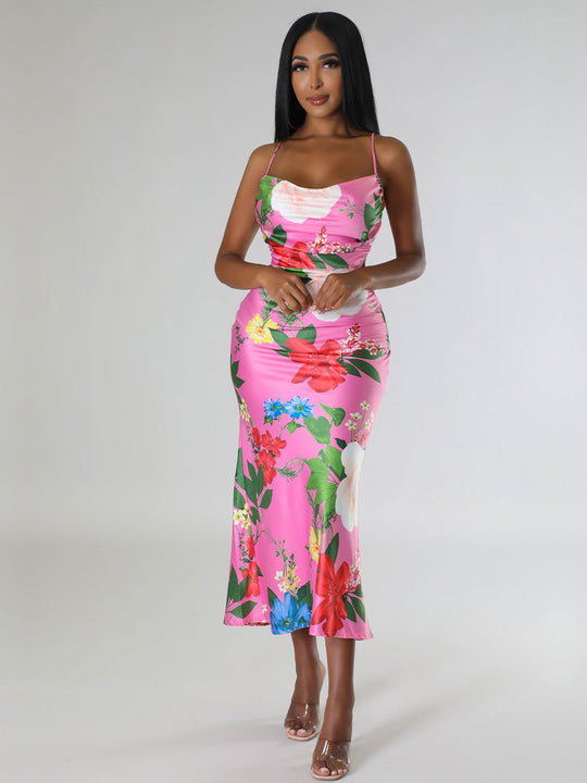 Summer Sleeveless Printed Backless Dress High-Grade Women Clothing