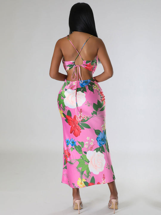 Summer Sleeveless Printed Backless Dress High-Grade Women Clothing