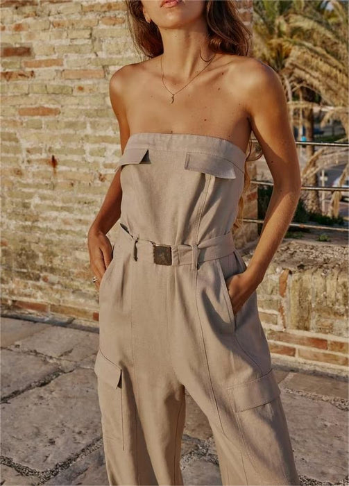 Summer Women  Clothing Linen Blended Overalls