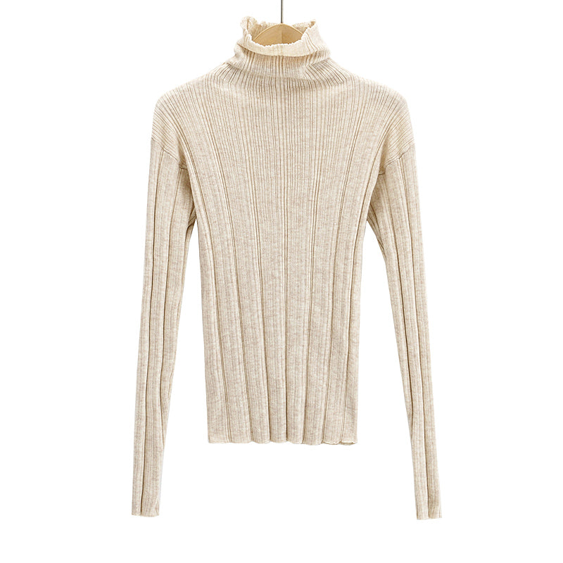 Women Wool Stand Collar Bottoming Knitwear Spring High Neck Slim Pullover Solid Color Sweater