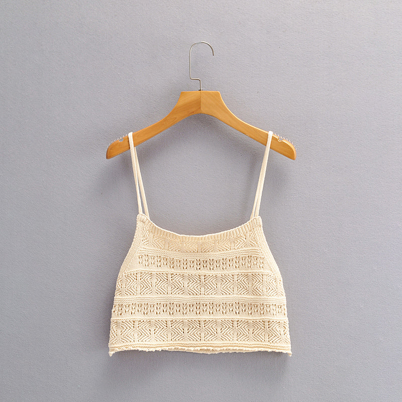 Women Western All Matching Hollow Out Cutout Knitted Sleeveless Sling Top