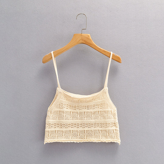 Women Western All Matching Hollow Out Cutout Knitted Sleeveless Sling Top