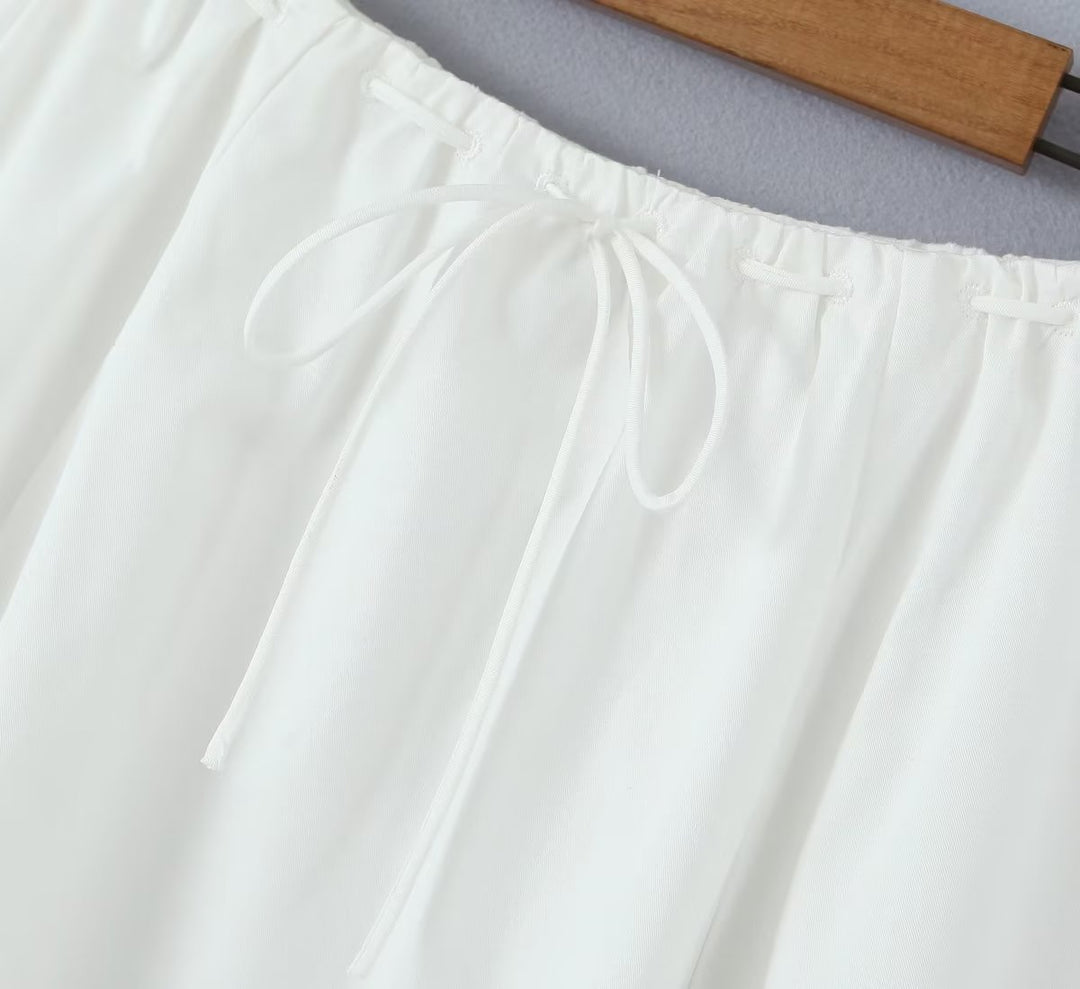 Women Clothing Women Drawstring Lace Shell Button Top Casual Skirt Set