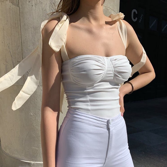 off Shoulder Slim Fit Tied Top Women Spring Summer Sexy Backless Chiffon Small Sling